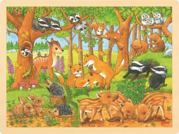 GOKI Dřevěné puzzle Zvířecí mláďátka v lese