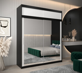 Šatní skříň Abi T3 s nástavcem Barva korpusu: Černá, Rozměry: 200 cm, Dveře: Bílá