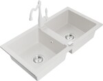 MEXEN/S - Mario granitový dřez 2-bowl včetně baterie Carla, bílá 6504-20-670700-20