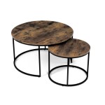Set 2 ks stolků, MDF deska, dekor staré dřevo, kovová podnož, černý lak