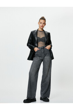 Koton Extra široké nohavice stoned džíny standardní pas neelastická kapsa z bavlněné tkaniny - Bianca Jean