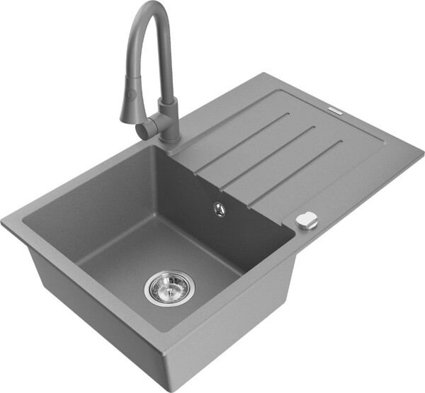 MEXEN - Bruno granitový dřez 1 s odkapávačem včetně baterie Elia, šedá 6513-71-670101-71