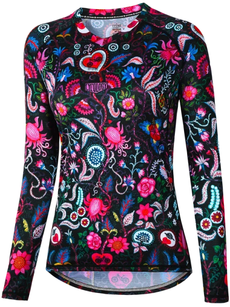 MTB dres CYCOLOGY Secret Garden, Black, dámský, dlouhý rukáv (Motiv Secret Garden, velikost XXL)