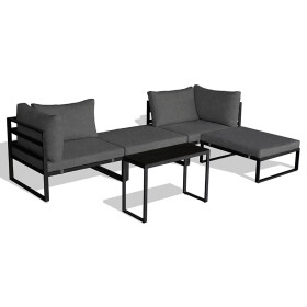 Zahradní set 2+1, stolek 75x30, multifunkční pohovka, kov antracit, tmavě šedá látka