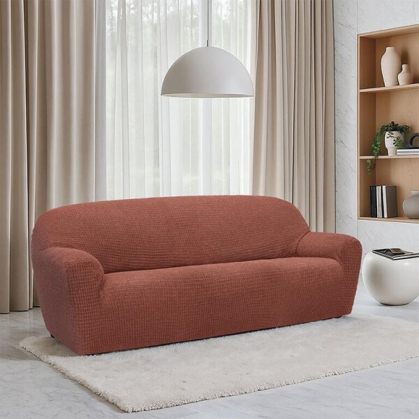 Super strečové potahy RUBINIA cihlová dvojkřeslo (š. 140 - 180 cm)