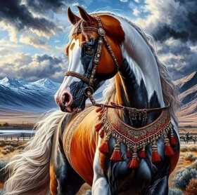 Diamantové malování Kůň v indiánském postroji
