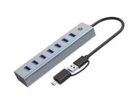 Conceptronic USB hub 7x USB-A 3.0 šedá / USB hub / USB-C na USB-A adaptér / hliníkové tělo / 5 Gbps (HUBBIES21G)