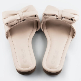 Béžové dámské pantofle mašlí (H47) Béžová XL (42)