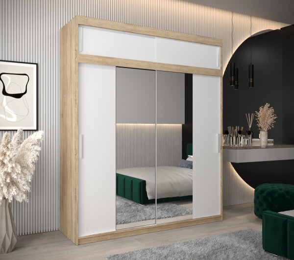 Šatní skříň Abi T1 s nástavcem Barva korpusu: Dub Sonoma, Rozměry: 200 cm, Dveře: Bílá