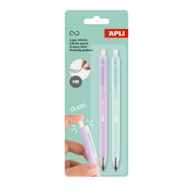 APLI nekonečná tužka stiskací, HB, 2 ks, blistr, mix barev