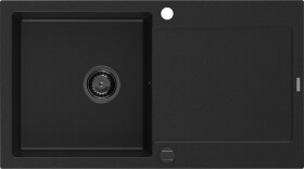 MEXEN/S - Leo granitový dřez 1-miska s odkapávačem 900 x 500 mm, černý, černý sifon 6501901010-77-B