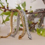 Luxusní ocelový náramek se zirkony, chirurgická ocel, Zlatá 17 cm + 3 cm (prodloužení)