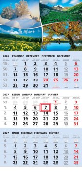 Kalendář 2027 tříměsíční nástěnný: STANDARD CZ modrý s obrázkem