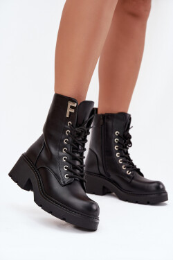 Dámské workery kotníkové boty na klínku zateplené s písmenem F černé Lurina 40