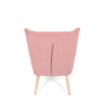 Křeslo, potah růžová manšestrová látka, dřevěné nohy, masiv kaučukovník