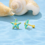 Stříbrné pozlacené náušnice Mořská Hvězdice - stříbro 925/1000, Tyrkysová