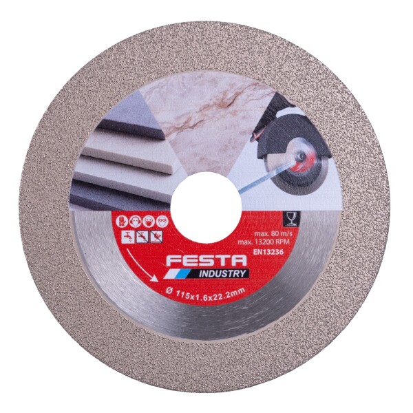 Kotouč diamantový na sklo, řezný/brusný, 115 x 22,2mm, FESTA INDUSTRY