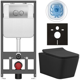 CERANO - Kompletní WC set Basic/Forte - černá matná - WC tlačítko Dualo/Stříbrná - závěsné - předstěnová instalace - 51x36 CER-8050BD86388
