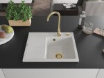MEXEN/S - Ben granitový dřez 1 s odkapávačem pravý 600 x 500 mm, bílá, sifon zlatá 6523605000-20-G