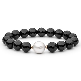 Perlový náramek Brunela - edisonova perla, onyx, stříbro 925/1000, 19 cm Bílá