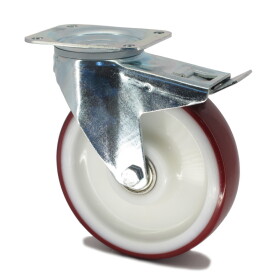 Tente Kolečko s červenou polyuretanovou obručí 160 mm,otočné s brzdou 3015