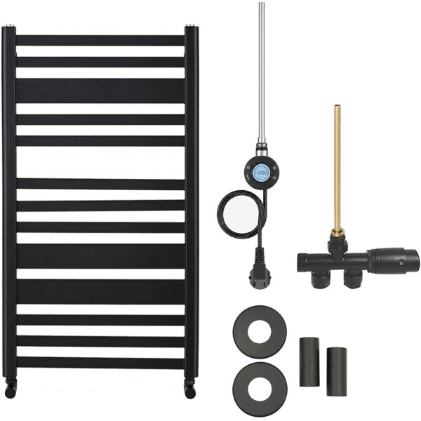CERANO Koupelnový radiátorový set Enrico - kombinované vytápění, wifi tyč - boční jednobodové připojení - 300W - černá matná - 970x550 mm