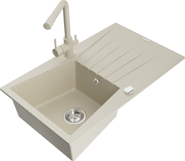 MEXEN/S - Cesar granitový dřez s odkapávačem včetně baterie Duero, béžová 6514-69-671600-69