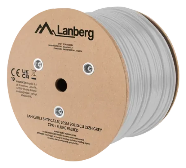 Lanberg Cat5e S/FTP šedá / Síťový kabel / 305 m / drát / CU / LSOH / CPR / Fluke Test (LCS5L-11CU-0305-S)