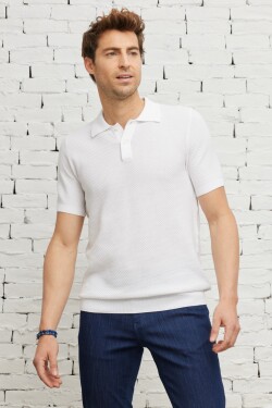 ALTINYILDIZ CLASSICS Men's White Standard Fit Normal Cut Polo Neck 100% Cotton Short Sleeve Knitwear T-Shirt