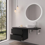 CERANO - Koupelnová skříňka Carole - černá matná + deska pod umyvadlo Navira Pro - 36 mm + konzole chrom - 140x51,6x46 CER-606207