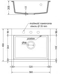 MEXEN/S - Oscar granitový dřez 580 x 490 mm, šedá, černý sifon 6519581000-71-B