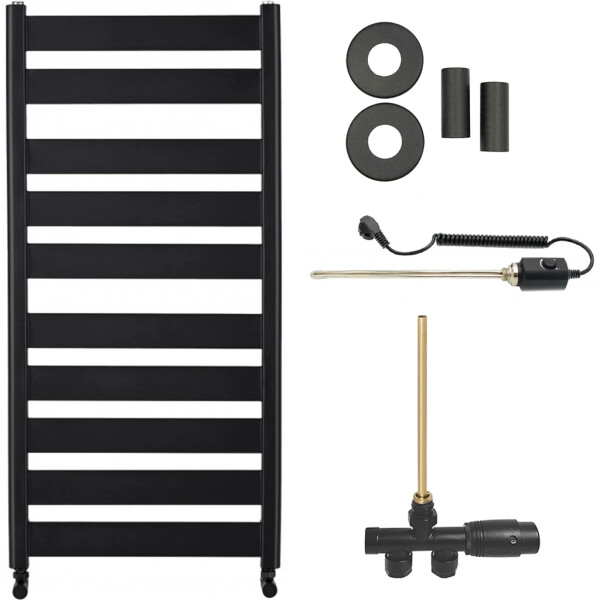 CERANO - Koupelnový radiátorový set Marco - kombinované vytápění, termo tyč - boční jednobodové připojení - 600W - černá matná - 1125x550 mm CER-663817