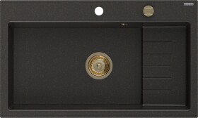 MEXEN/S - Omar granitový dřez 800 x 480 mm, černá/zlatá metalik, zlatý sifon 6520801005-75-G