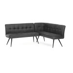 Lavice rohová, šedá látka v dekoru broušené kůže, černý kov