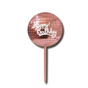 Dortisimo Plastový zápich do dortu diskokoule Happy Birthday růžový