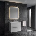 SAPHO - SET koupelnová skříňka CIRASA 60cm s úzkým umyvadlem a LED zrcadlem, 2x zásuvka, bílá lesk KSET-112