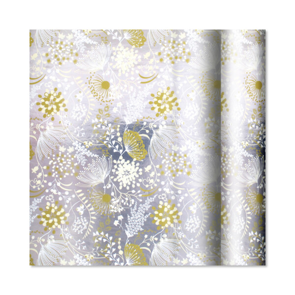 Dárkový papír Folie - role 2 m × 70 cm - Květy na louce na stříbrné - Albi