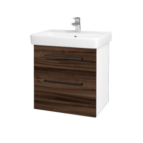Dřevojas - Koupelnová skříňka Q MAX SZZ2 60 - N01 Bílá lesk / Úchytka T06 / D06 Ořech 60230H