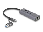 DeLock 3 Port USB 5 Gbps + Gigabit LAN šedá / USB hub / USB-C / 3× USB-A 5 Gbps / 1× RJ-45 / 0,2 m (64282)