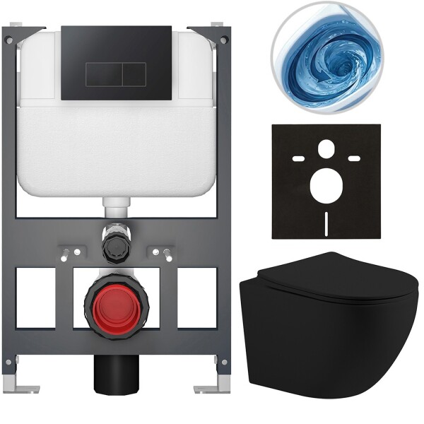 CERANO - Kompletní WC set Basic/Cesso - černá matná - WC tlačítko Modulo/Černá - závěsné - nízký modul - předstěnová instalace - 49x36 CER-8050BD86234