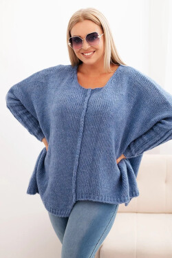 Dámský svetr Plus Size s akrylem volného střihu a rukávem 3/4 denimový UNI