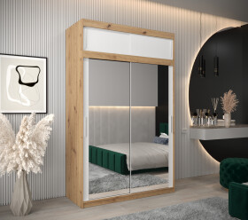 Šatní skříň Abi T3 s nástavcem Barva korpusu: Dub - Artisan, Rozměry: 150 cm, Dveře: Bílá