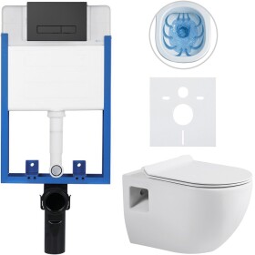 CERANO Kompletní WC set Profi/Dure - bílá lesklá - WC tlačítko Slim/Černá matná - pro zazdění - 51x35 cm