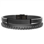 Pánský náramek Raúl Black z pravé kůže a chirurgické oceli, Černá 21 cm