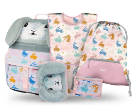 5 SET Zippy Bunny: aktovka, penál, sáček, zástěra, peněženka