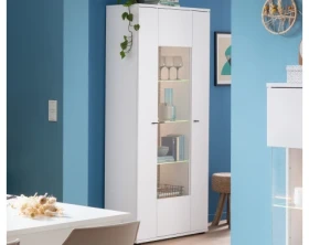 Vysoká skříňka s prosklením Rovigo 95 cm, dub nox/bílá