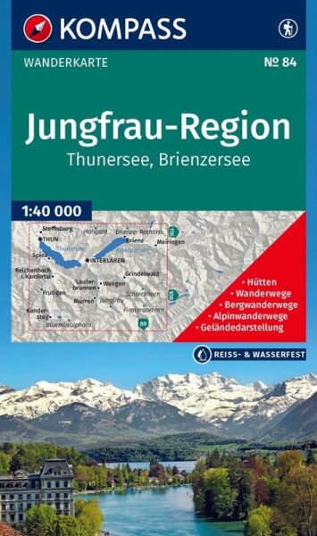 Oblast Jungfrau, jezero Thun, jezero Brienz 1:40 000 / turistická mapa KOMPASS 84