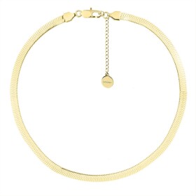 Ocelový náhrdelník Elsa Gold 5 mm plochý had, chirurgická ocel, choker, Zlatá 35 cm + 5 cm (prodloužení)