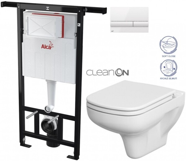 ALCADRAIN Jádromodul - předstěnový instalační systém s bílým tlačítkem M1710 + WC CERSANIT CLEANON COLOUR + SEDÁTKO AM102/1120 M1710 CN1