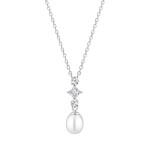 Stříbrná souprava šperků s bílou perlou a zirkony Monica - stříbro 925/1000, Stříbrná Bílá 38 cm + 7 cm (prodloužení)